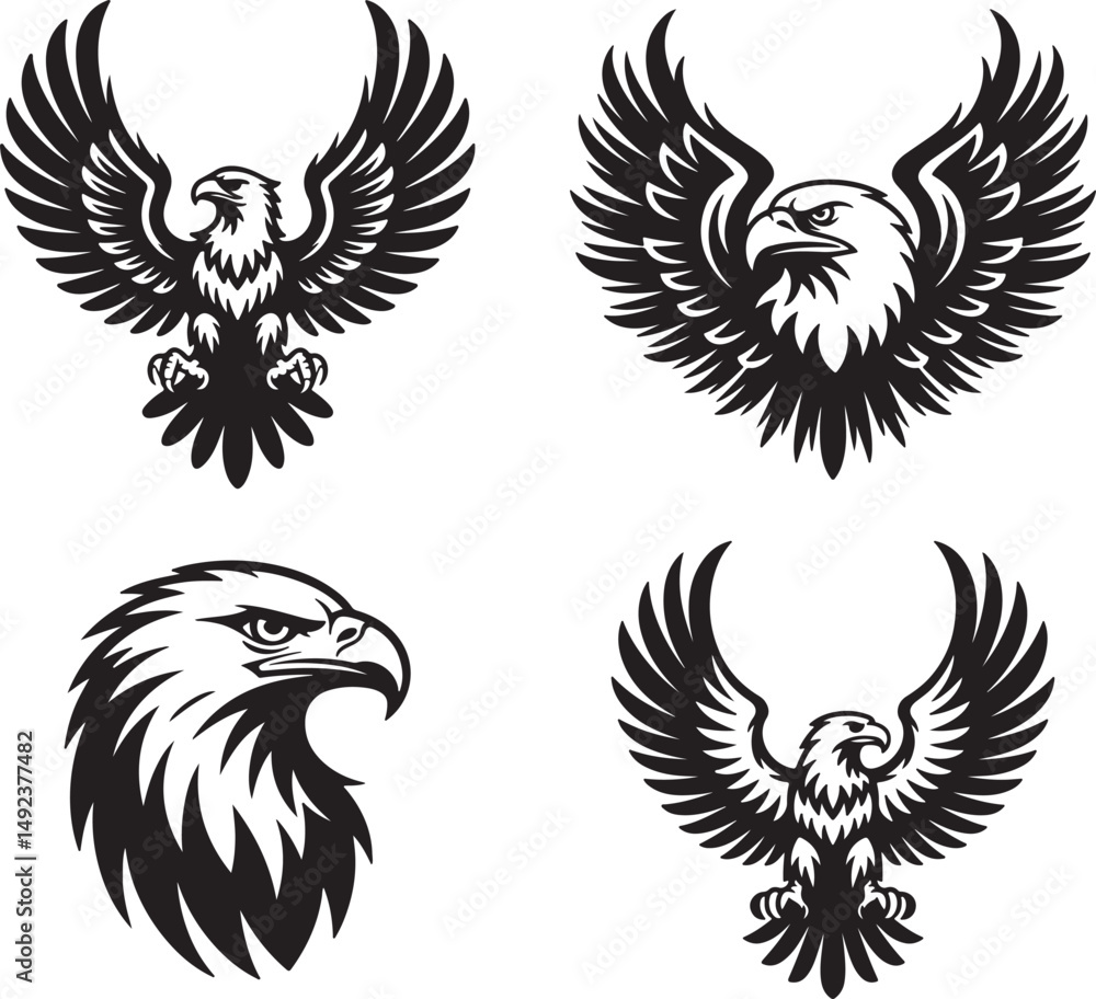 Fototapeta premium Bold Tribal Eagle Tattoo Designs – Vector Art Illustrations of Soaring and Fierce Eagles