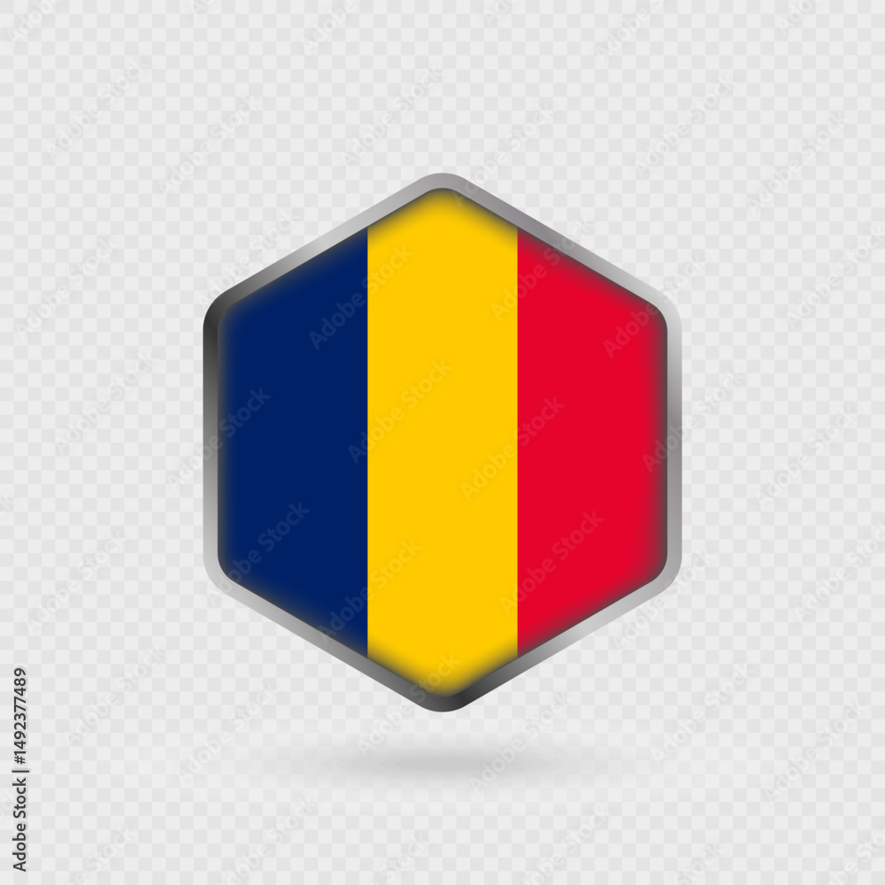 Fototapeta premium Chad flag icon in hexagon shape.
