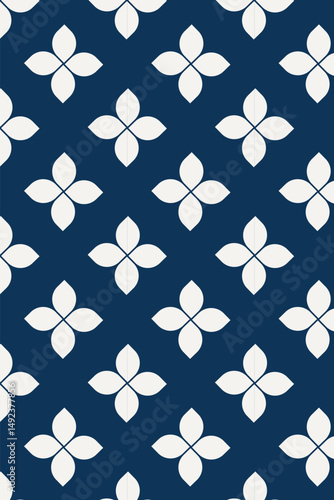 Minimalist Japanese flower pattern with white petals on dark background