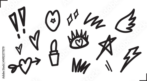 hand drawn fashionable doodle style graphic element vector set for decorating fashion artwork 
