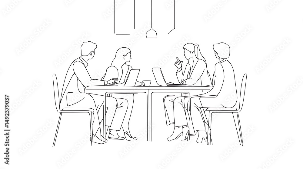 Fototapeta premium Minimalist line art of a business team collaborating on a project