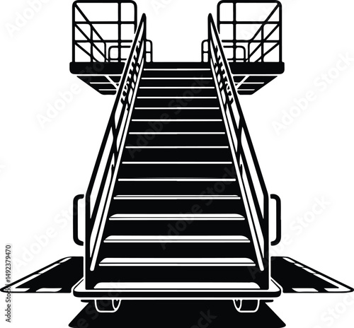 Stair Truck & Aircraft Silhouette Set – Airport Passenger Boarding Icons Airport Ground Support Icons – Stair Vehicle & Aircraft Silhouettes