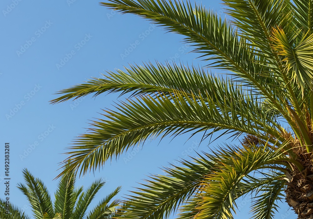 Fototapeta premium Azure Embrace: Palm Fronds & Sky AI Generated