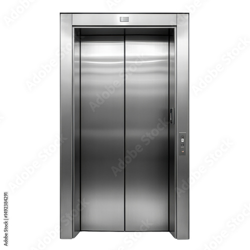 Closed stainless steel elevator door with modern design and smooth surface