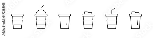 Coffee cup. Paper cup line icon. Tea mug. Hot drink cup vector set.