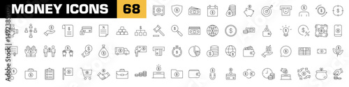 Money icons. Finance vector set. Cash money line icon. Money isolated sign. Bank line icons. Dollar cash sign. Banking finance sign.