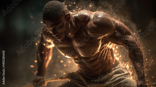 Hardcore fitness training settinee bodybuilder doing cable crunches at the gym captivating workout visuals for cardio enthusiasts