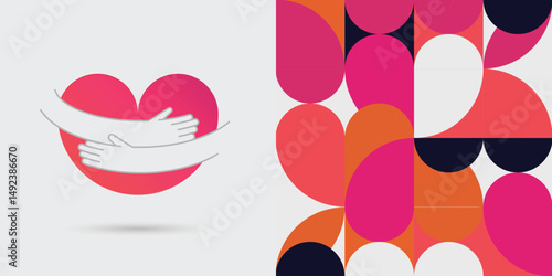 heart hug logo symbol icon for charity therapeutic care emotional support love empathy psychological comfort help kindness. hand hugging hear shape. for kids children teen teenager audience