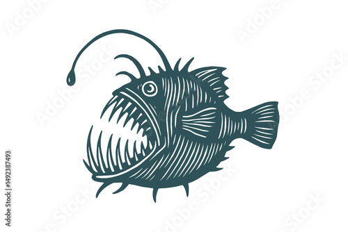 angler fish silhouette black contour vector illustration