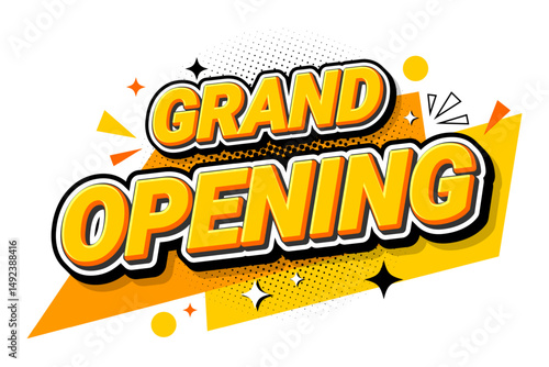Grand opening 3d text icon for sales promotion. Label sticker design element and sales promotion tag. Vector illustration