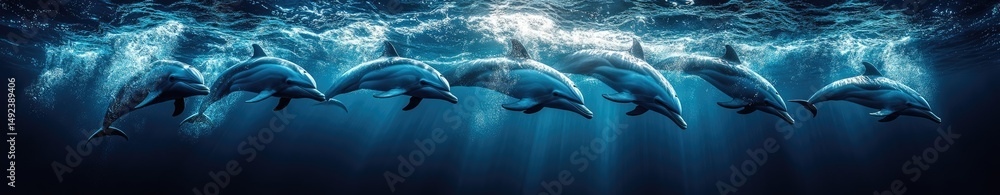 Fototapeta premium Mystical marine mammals in deep water.