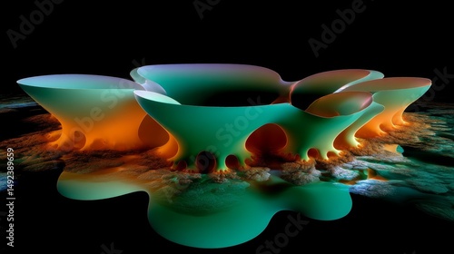 Vibrant Abstract 3D Organic Shapes with Glowing Edges