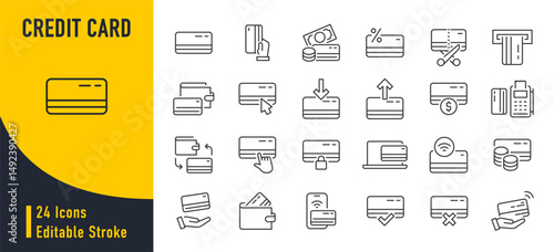 Credit Card web icons in line style. Payment, nfc, money, cash, pay pass, collection. Vector illustration.
