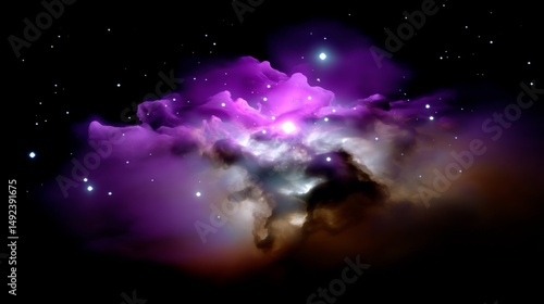 Massive Interstellar Nebula Glowing in Violet and Cyan with Spiraling Gas Clouds