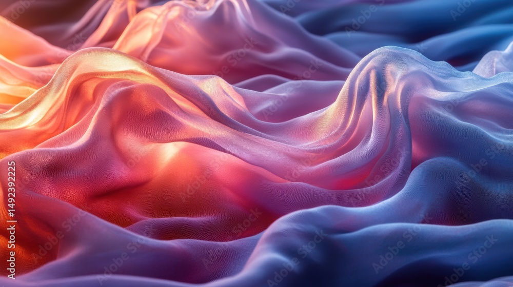 Obraz premium Soft Flowing Fabric in Gentle Pink and Blue Gradient Waves creating an Elegant Abstract Texture