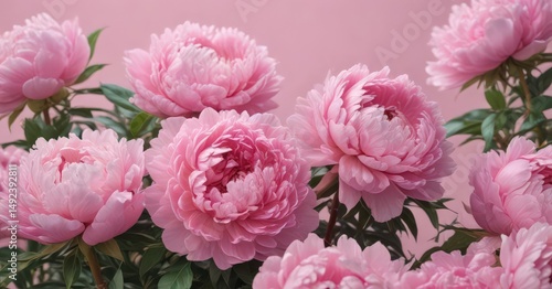 Dense cluster of pink peonies, soft pink backdrop,  macro photography,  floral,  delicate