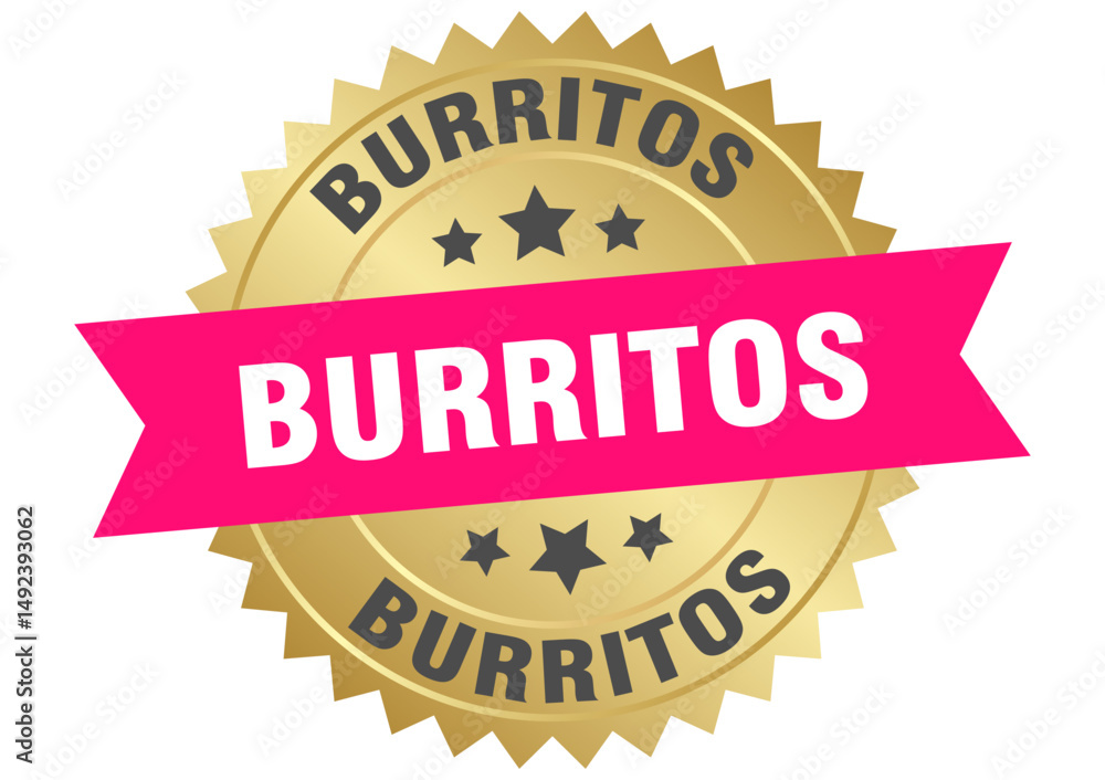 burritos. burritos round pink and gold label isolated on transparent background burritos. burritos round pink and gold label isolated on transparent background