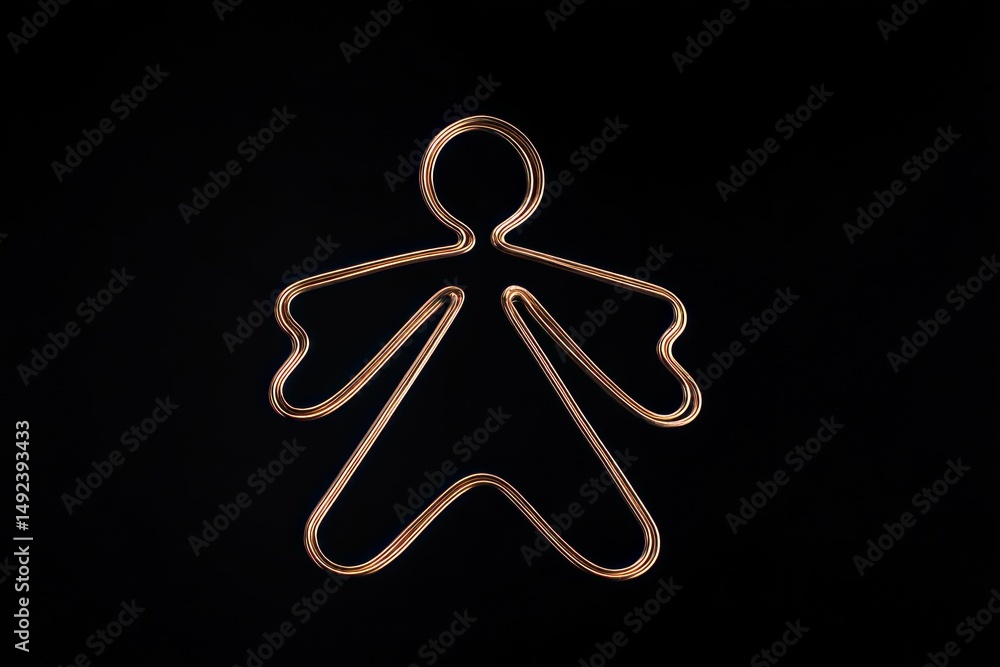 Obraz premium Copper Hanger Wire in Shape of Angel on Black Background, Simple Design in Minimalist Style, Product Photography