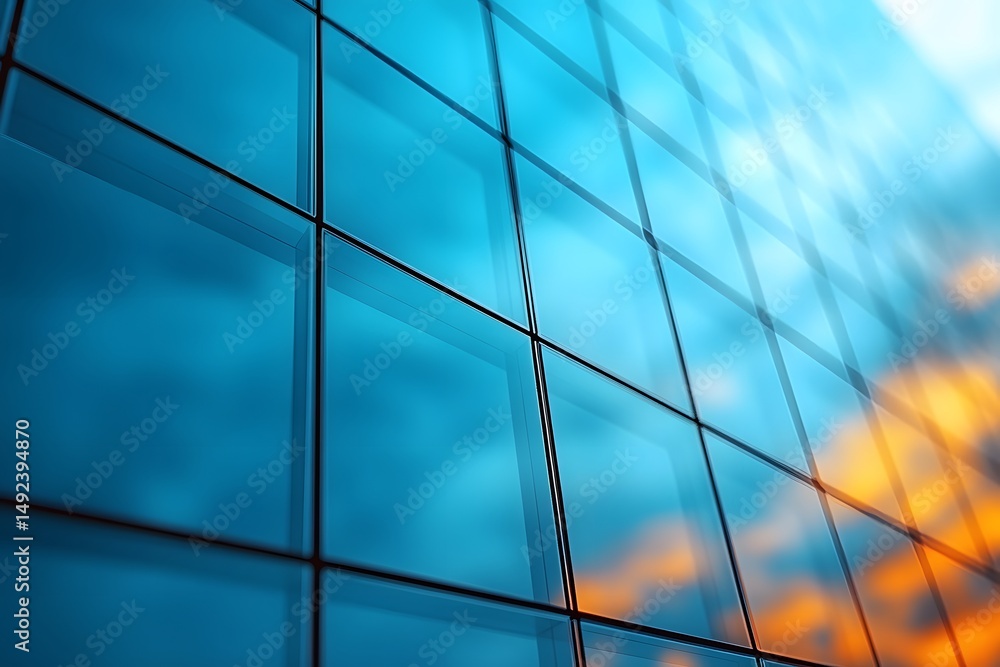 Modern Architectural Design Reflection with Blue and Amber Tones