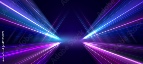Abstract high speed light trails backgound. Motion light lines. Shiny light spark effect scene. Futuristic template for banner, presentations, flyers, posters. Vector EPS10.