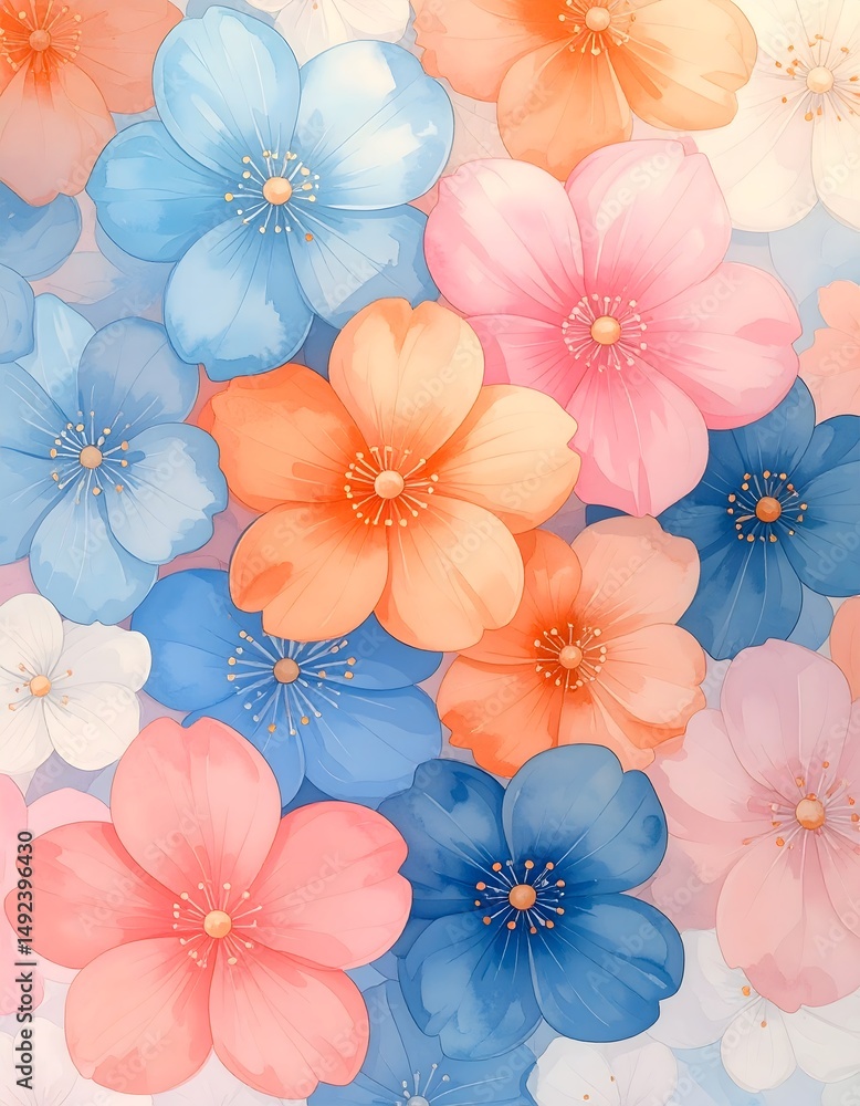 Obraz premium Vibrant Floral Pattern with Soft Colors and Delicate Blossoms