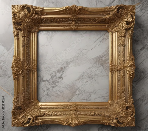 Intricate gold frame on marble, ornate detailing , border, image, gilt