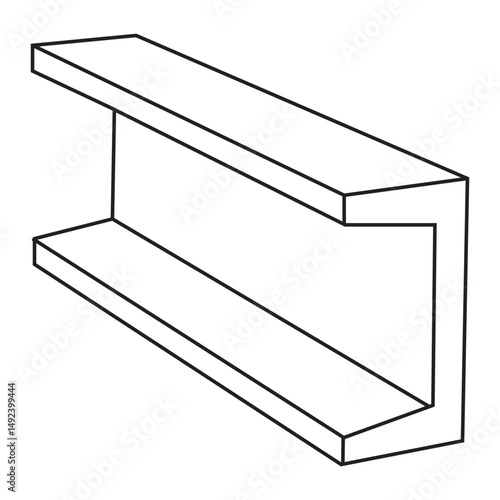 An outlined illustration of a U-channel metal profile, commonly used in construction and manufacturing for support and framing.