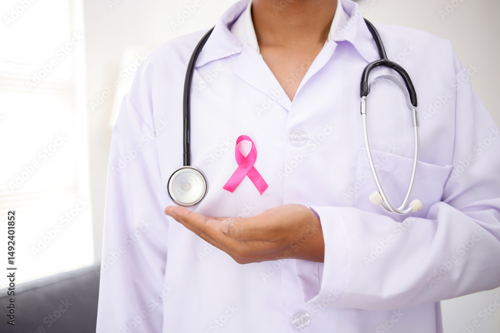 Doctor with Pink Badge, a Concept for Breast Cancer Doctor with Pink Badge, a Concept for Breast Cancer