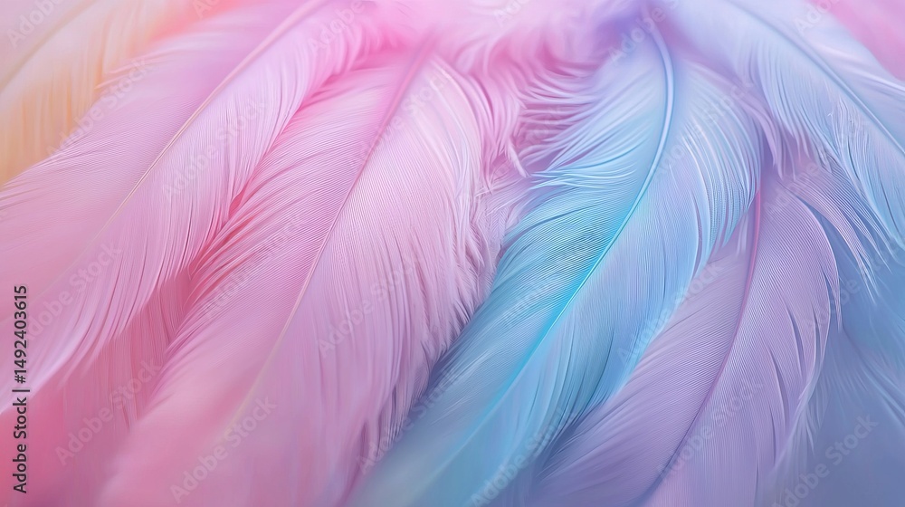 Fototapeta premium Soft Pastel Feathers in Light Pink and Blue Color Palette Background