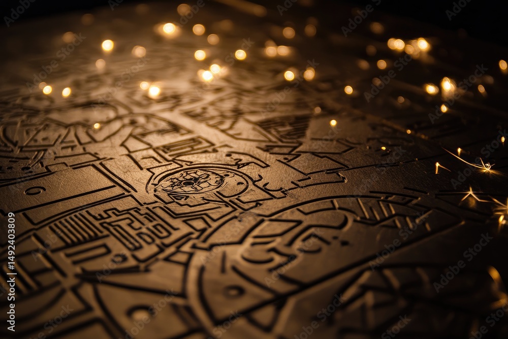 Fototapeta premium Detailed city map, illuminated by warm lights