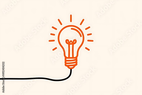 Orange outline of a shining lightbulb illustrating innovation creativity and new ideas on a clean background representing a concept