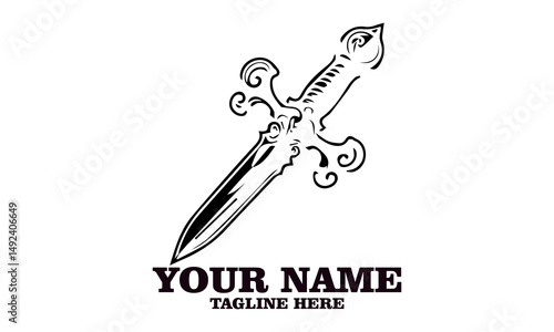 Ancient dagger. print or tattoo design vector illustration, ancient dagger vector design and ancient dagger logo icon