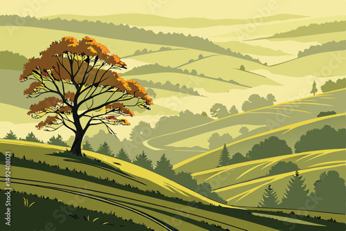 133 lush,verdant,rolling hills,terraced fields,rural village,mountain range,overcast sky,idyllic landscape,picturesque scenery,tranquil countryside