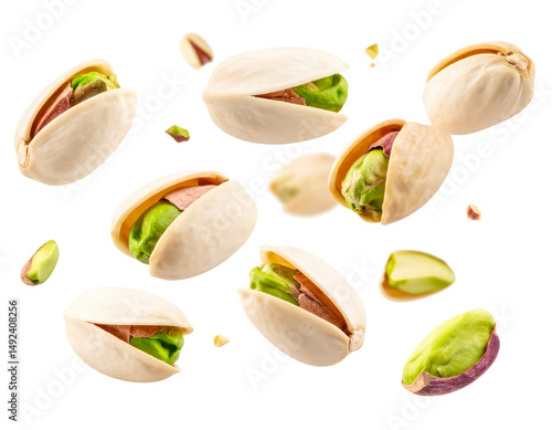 pistachio floating falling isolated on white or transparent png 