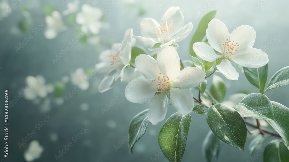 Fototapeta premium Ethereal White Blossoms in Soft Sunlight ethereal sunlight white flowers bloom blossom floral petals