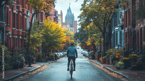 Wallpaper Mural Autumnal Cityscape Cyclist Riding Through Tree Lined Street Torontodigital.ca
