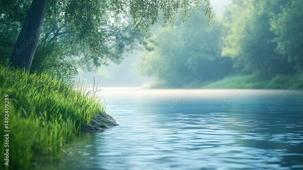 Fototapeta premium Misty river in forest