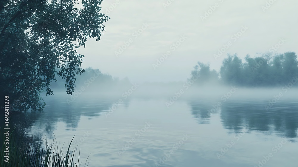 Fototapeta premium Misty river landscape