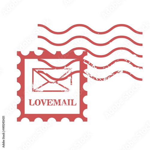 Vintage romantic postal stamp with wavy lines. Postal mark. Grunge style. Love and communication. Vector love element for scrapbook or letters design. Retro valentine stamp mail illustration
