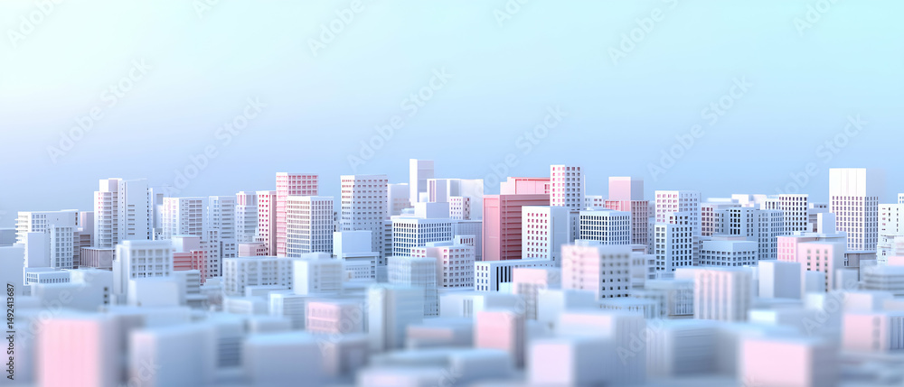 Fototapeta premium Pastel Cityscape With Geometric Buildings
