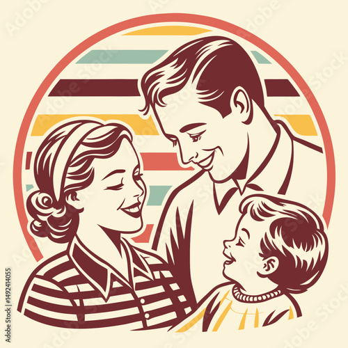Retro-style family icon with vintage colors and textured shading
