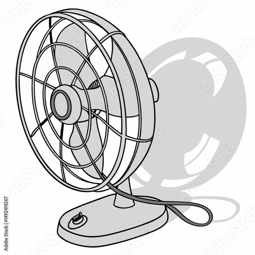 Realistic wall fan icon with shadows and metal blade shine