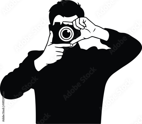 Stylish Photographer Silhouette Set – Camera & Man Logo Design Icons Photography Logo Icons – Man with Camera Silhouette Vector Set