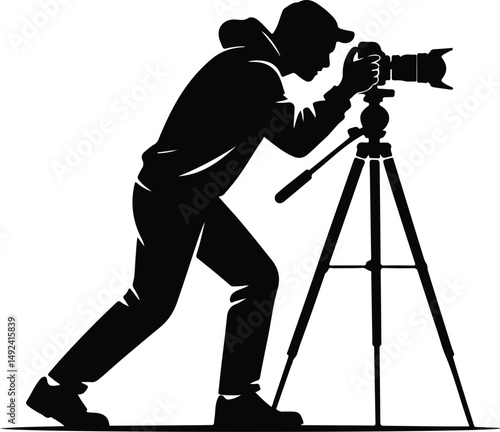 Stylish Photographer Silhouette Set – Camera & Man Logo Design Icons Photography Logo Icons – Man with Camera Silhouette Vector Set
