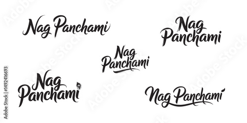Nag panchami black calligraphy text vactor set