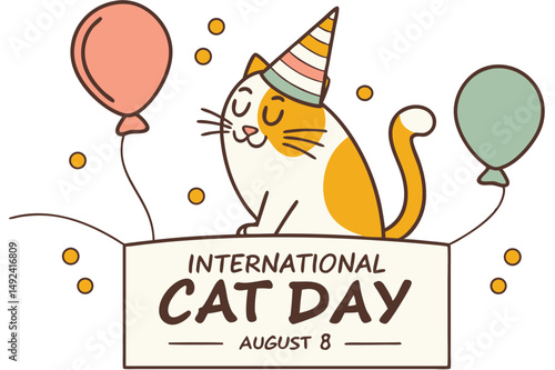 Cute cats and funny kitten, Happy international cat day characters design collection with flat color in different poses.