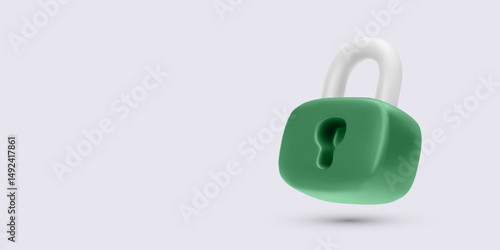 Padlock Icon, 3D Green Lock with White Shackle in Minimal Cartoon Style. Perfect for Security, Privacy, or Access Concepts. Vector Illustration.