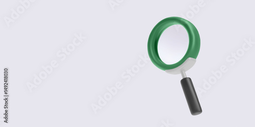 Magnifying Glass Icon, 3D Green Search Tool with Black Handle in Minimal Style. Perfect for Exploration, Zoom, or Research Concepts. Vector Illustration.
