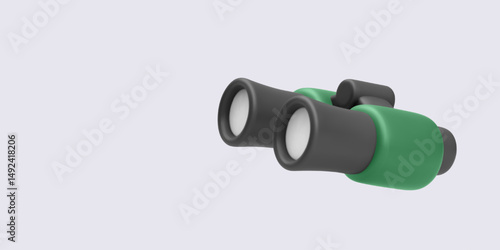 Binoculars Icon, 3D Green and Black Exploration Tool with Minimal Design on White Background. Ideal for Search, Travel, or Adventure Themes. Vector Illustration.