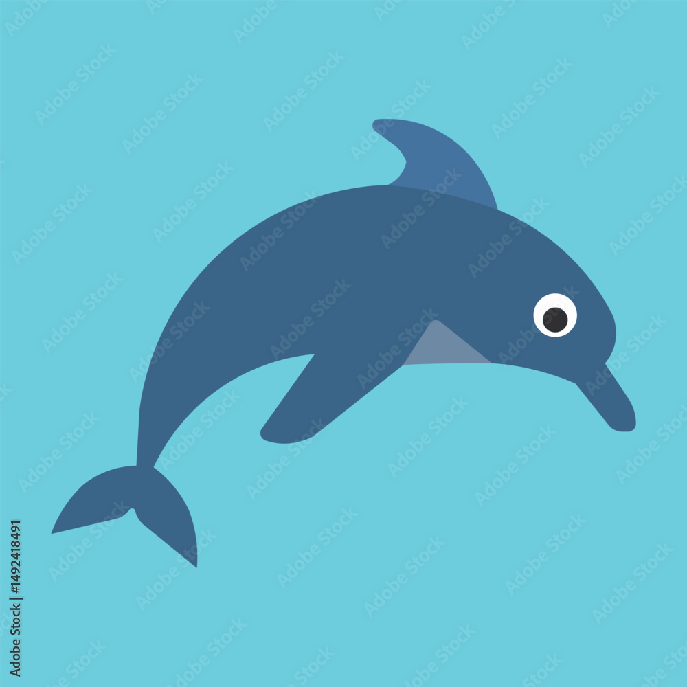 Fototapeta premium A playful dolphin jumping out of the ocean. Known for intelligence, speed, and friendly behavior in marine environments.